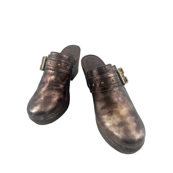 B.O.C Born Concept Womens 9M Mule Clogs Metallic Brown Leather Buckle Round Toe - Picture 2 of 14